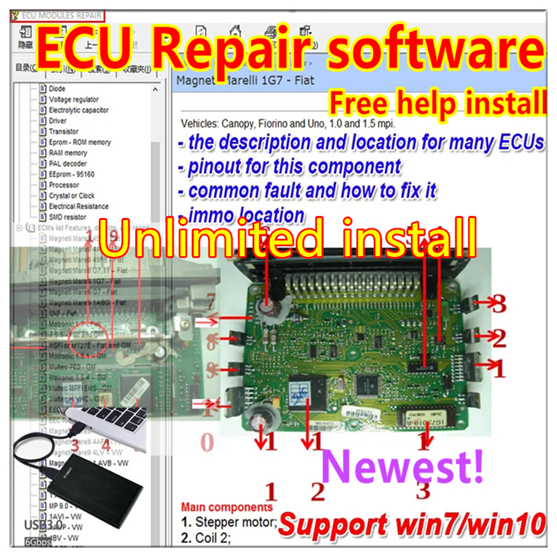 2024 ECU 修理ソフトウェア ECU モジュール修理ピン配置 IMO 位置マルチメーター、トランジスタ、EEprom 欠陥車修理ツールを含む