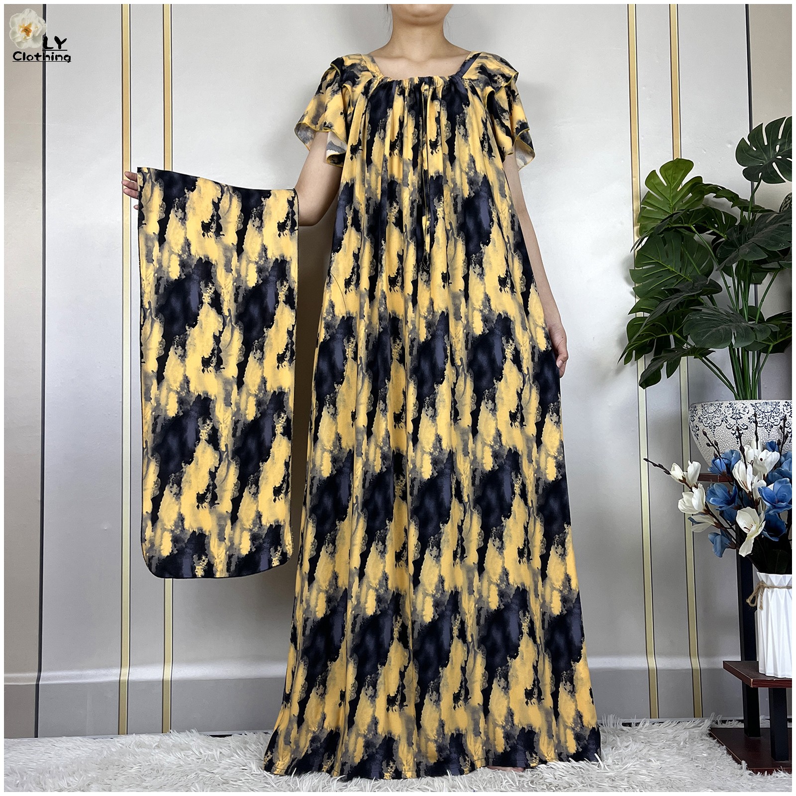最新の夏のファッションアフリカの女性 Abayas 綿 Dresse 女性のためのルース絞り染め半袖マキシイスラム教徒の伝統的な服