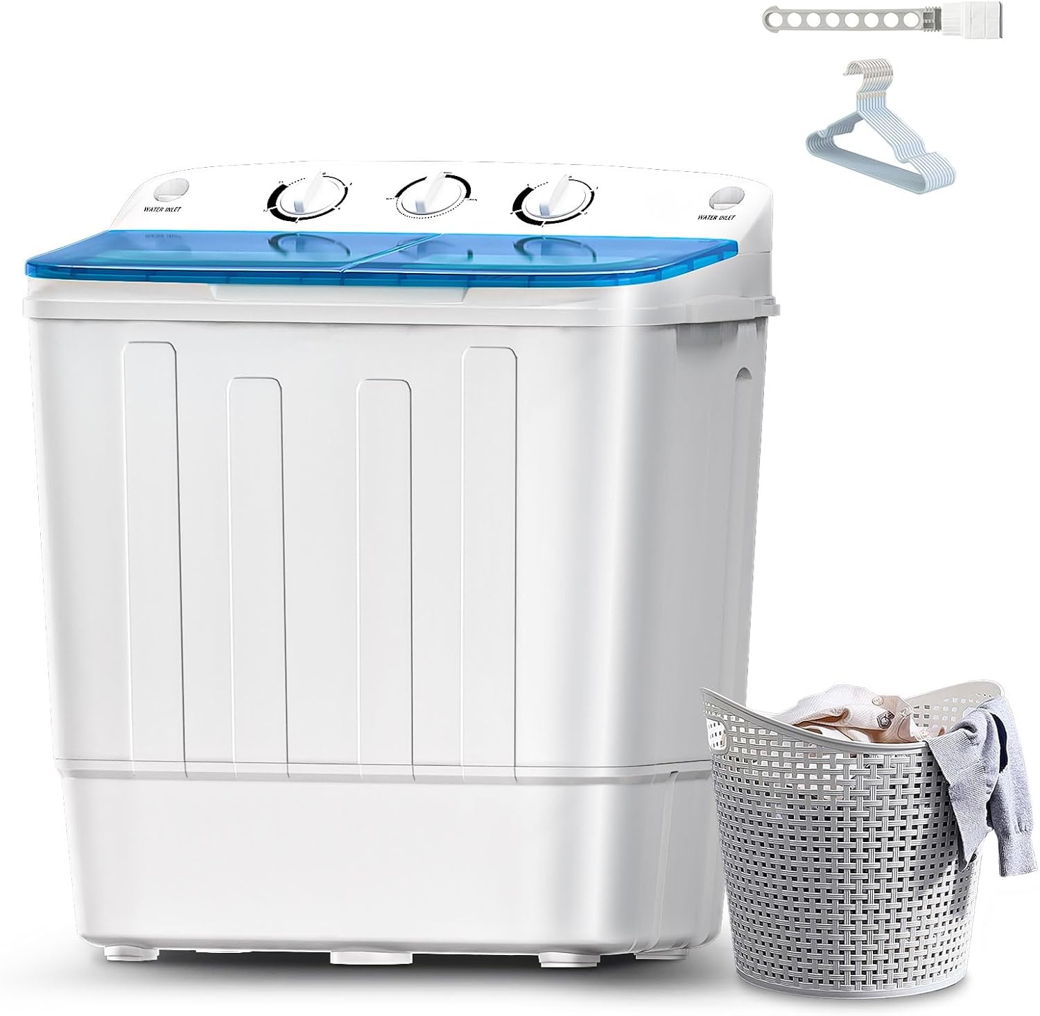 ツインタブミニ洗濯機、寮、RV、キャンプ、アパート用 - プラスチック素材、無料乾燥ラック