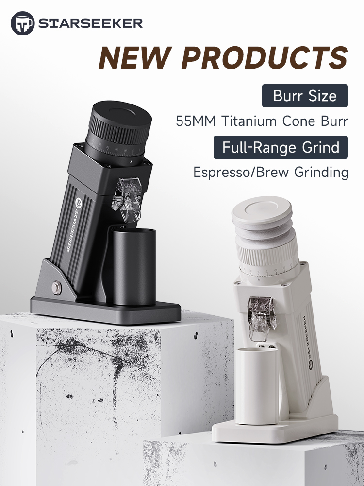 STARSEEKER E55Pro 電動コーヒーグラインダー 55 ミリメートルチタンコーンバリ無段階調整エスプレッソ醸造コーヒー豆グラインダーブラック