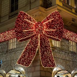 クリスマスデコレーション、屋外用3D LED巨大照明、赤いリボンデコレーション、屋外