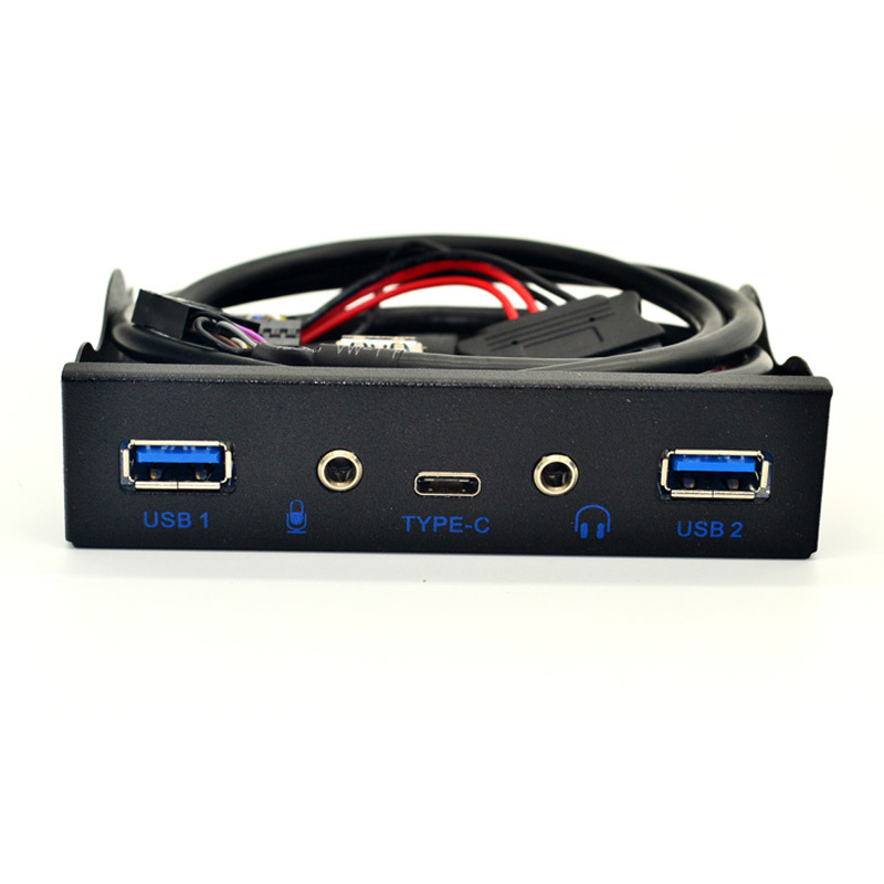 USBハブ 5ポート USB 3.1 TYPE-C USB 3.0 フロントパネル HDオーディオ 3.5mmイヤホンジャック マイク拡張アダプター デスクトップ用 3.5インチフロッピーベイ