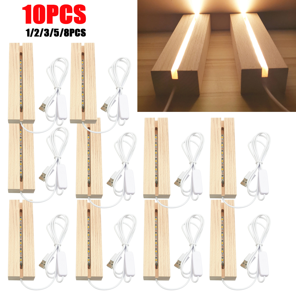 10 個 LED ウッドライトディスプレイクリスタル木製ライトベーススタンドアクリルライトプレートベース USB 木製ベース樹脂アートライト用