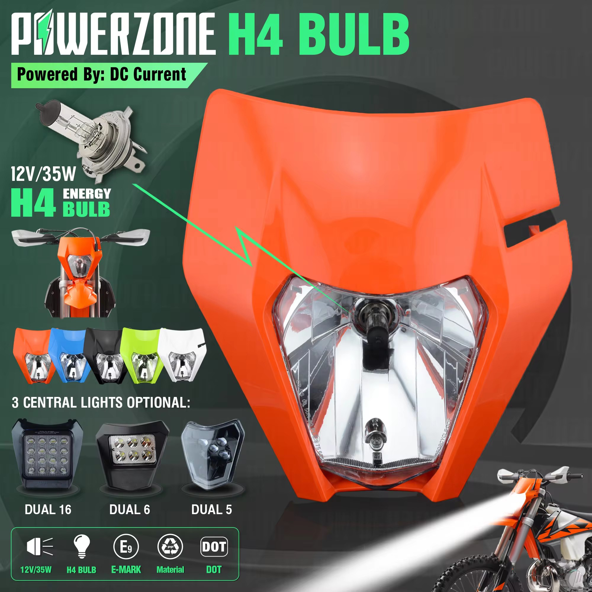 POWERZONE TLD フルブルー限定版オートバイヘッドライトヘッドランプ KTM EXC XC W SX F エンデューロ MX ダートバイクモトクロス 2017-18