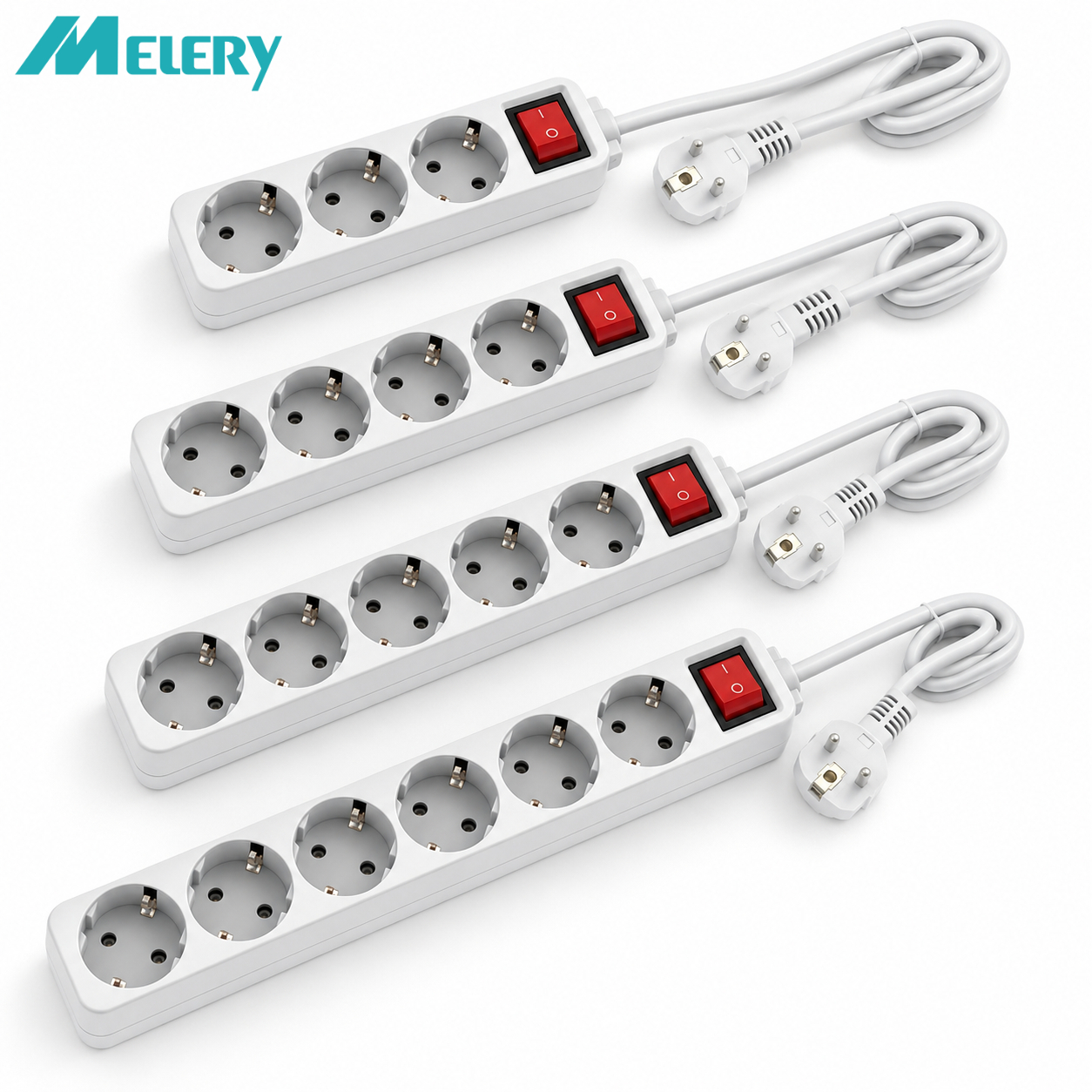 Melery 電源ストリップ サージ プロテクター 3/4/5 AC EU 電気プラグ コンセント ソケット リード延長アダプター 延長コード ケーブル 1.5 メートル