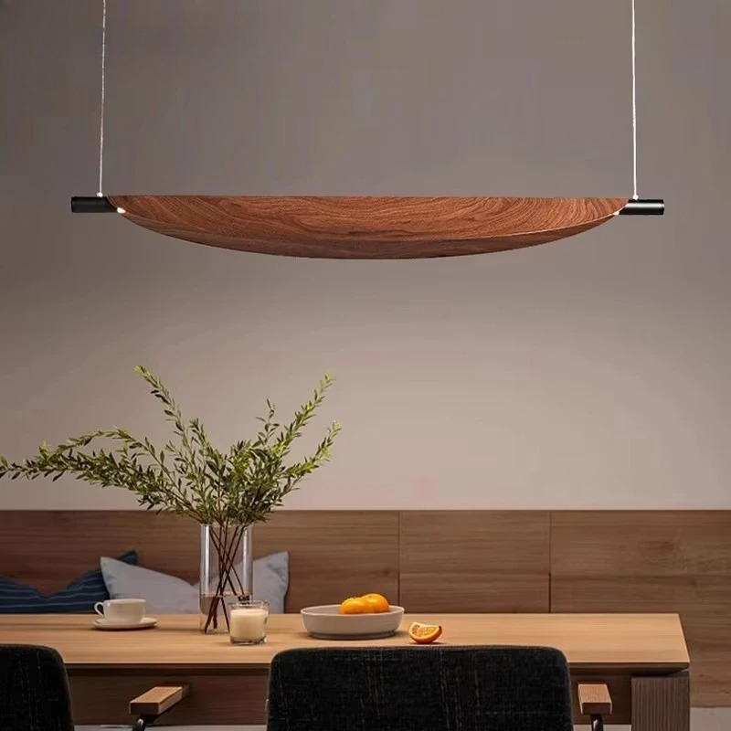 和風木製 LED ペンダントライトシンプルさ小型ボート型吊りランプキッチンオフィス家の装飾シャンデリア