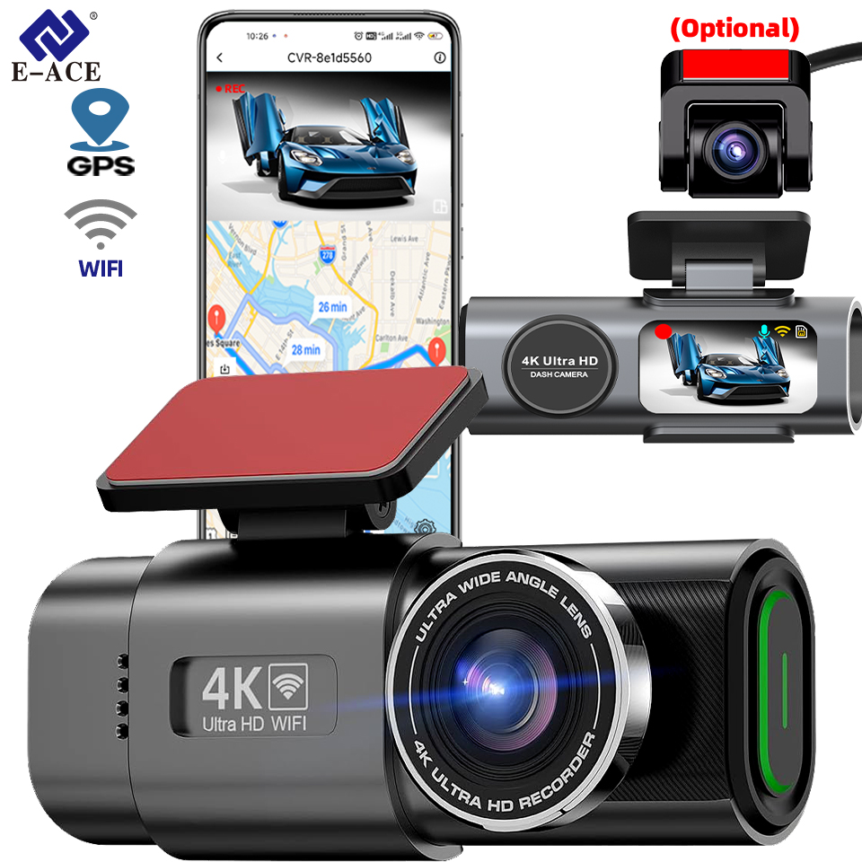 ダッシュカム 4 18K GPS WIFI アプリ 24H ナイトビジョンミニオプションリアレンズダッシュカム車 DVR ビデオレコーダーカメラ車のブラックボックス