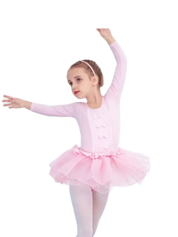 1 ピース/ロット女の子バレエ ダンス チュチュ ドレス女の子ショート長袖チュールちょう結び体操レオタード ダンス衣装