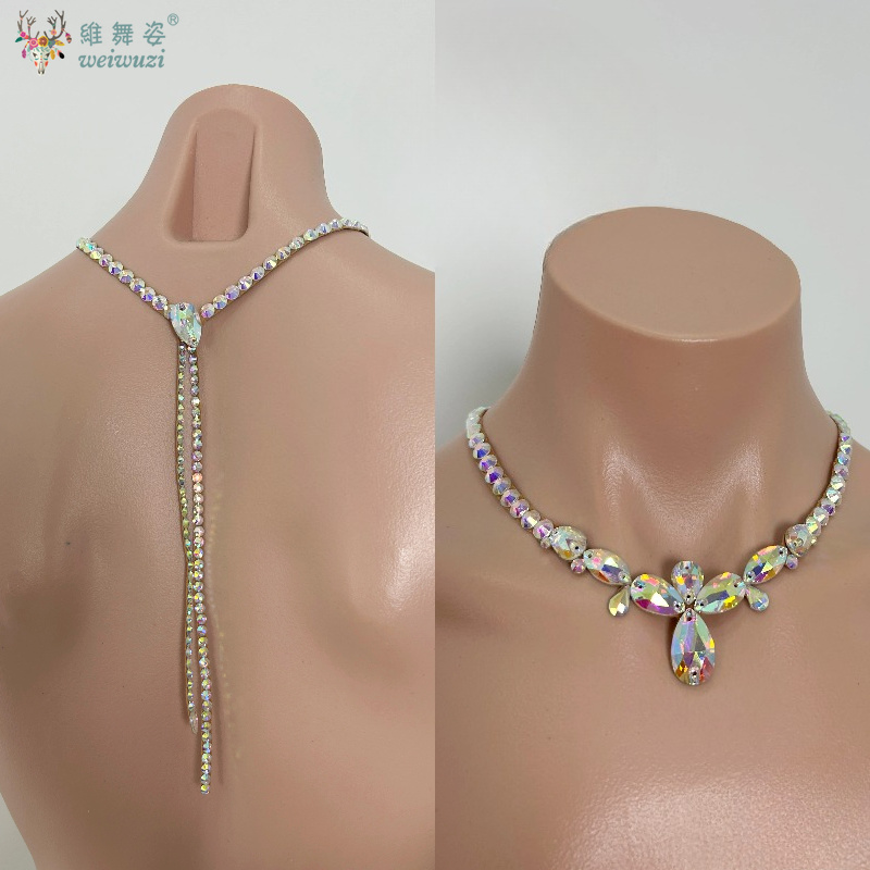 Handmade Modern Dance Performance Accessories for Women's Luxury Rhinestone Necklace Girls Ballroom Dancing Latin Competition