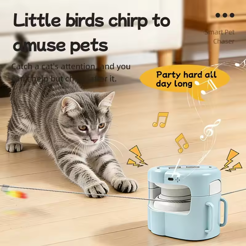 自動猫チェイサー おもちゃ リモコン 速度調整可能 鳥の音付き 2つの固定方法 インタラクティブ ペットティーザー 屋内猫用
