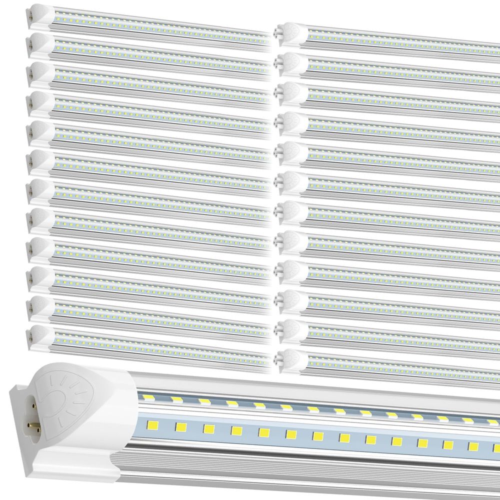 4FT LED ショップライト 25 パック、45W、6300LM、6000K クールホワイト、V 字型 LED チューブライト、天井、ワークショップ用 T8 統合器具、