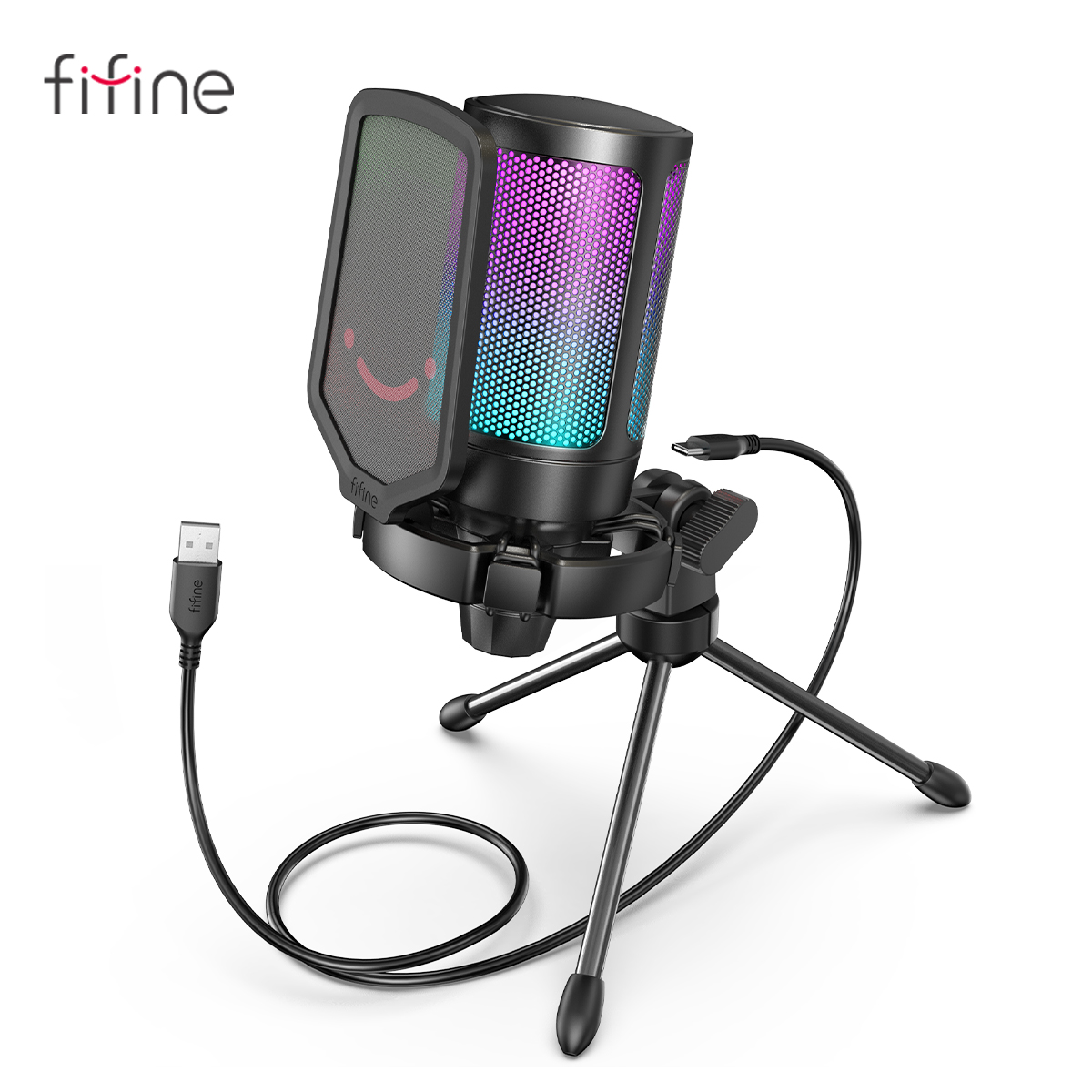 FIFINE Ampligame USB マイク ゲームストリーミング用 ポップフィルターショックマウント付き