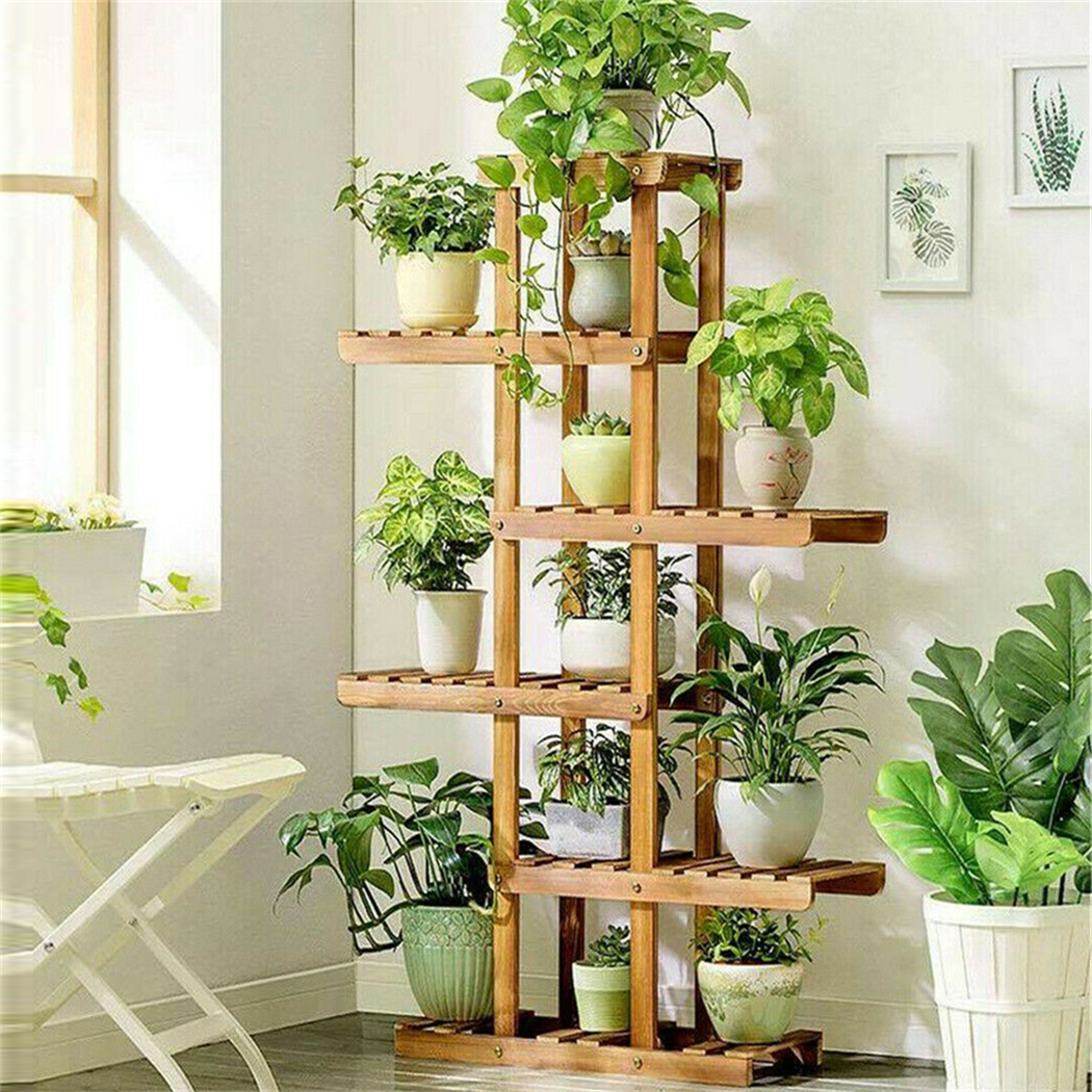 6 段木製植物スタンド炭化木材植物スタンドホルダー花ディスプレイスタンド植木鉢ラック盆栽ディスプレイベンチパティオ彼女