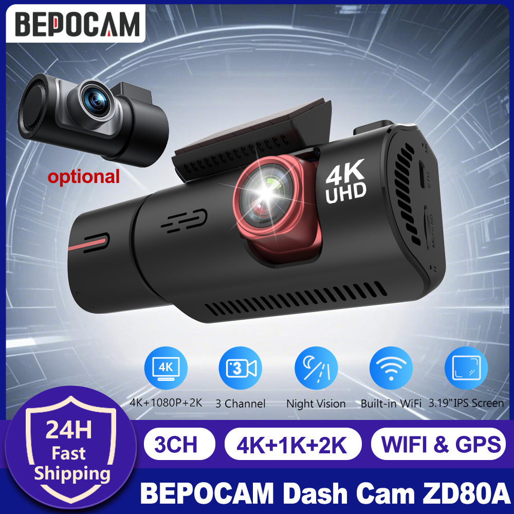 BEPOCAM 3CH 4K ダッシュカメラ 車用カメラ フロントリアおよびインサイド 5.8Ghz WiFi GPS 150FOV 車 DVR ナイトビジョン 24H 駐車モニター