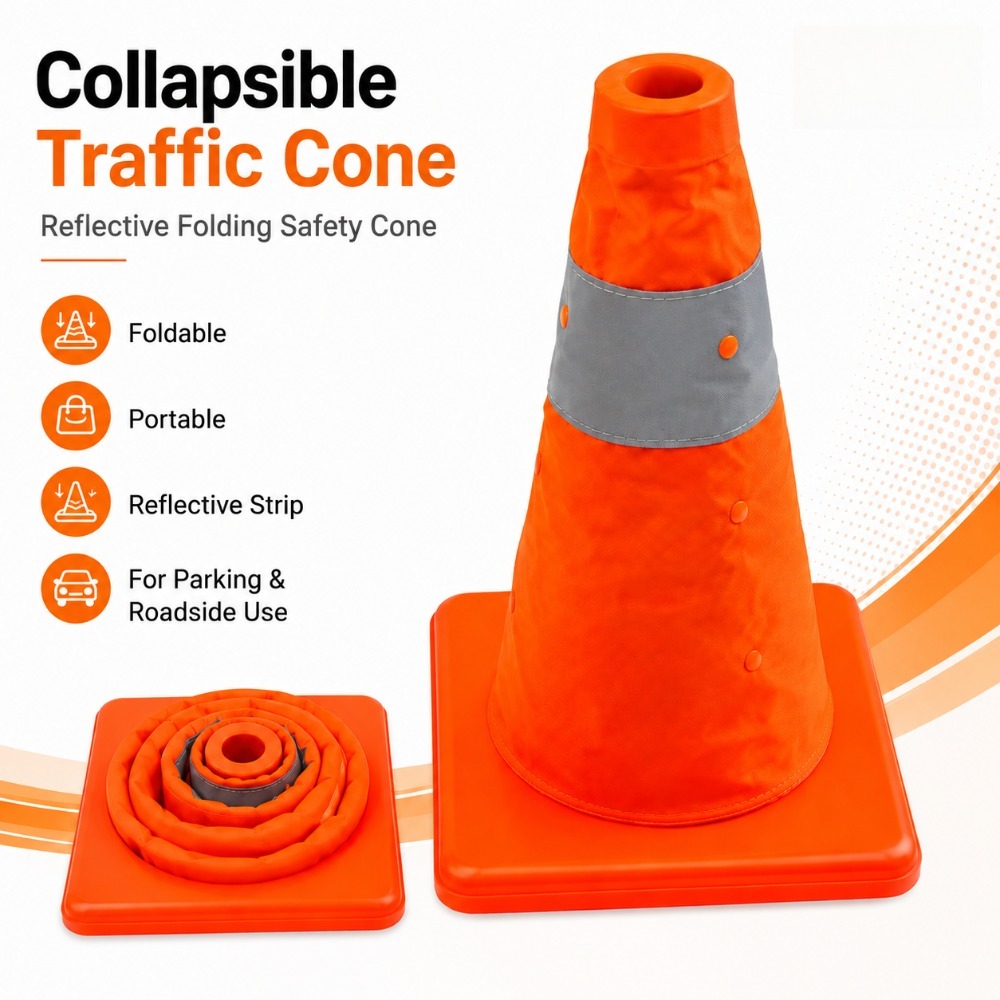 Collapsible Reflective Traffic Cone Emergency Road Safety Cone Portable Car Breakdown Warning Cone for Parking Driveway