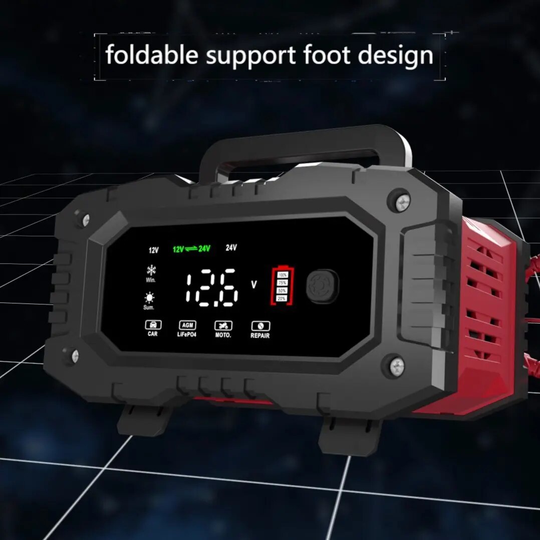 FOXSUR 20A/10A 車オートバイバッテリー充電器 12V/24V スマート充電器リチウム AGM ゲル鉛酸 LiFePO4 バッテリー充電器