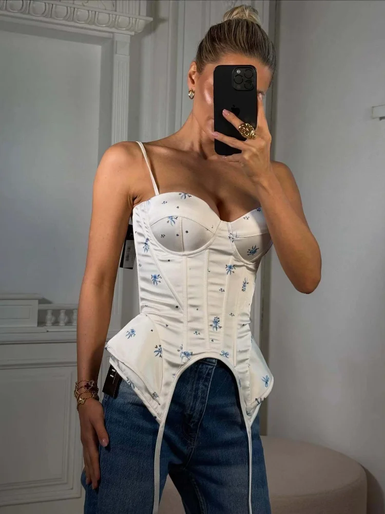 セクシーなプリントフィッシュボーン女性のベスト夏の胸ラップスパゲッティストラップノースリーブバックレス女性サスペンダーファッションパーティータンク 2026