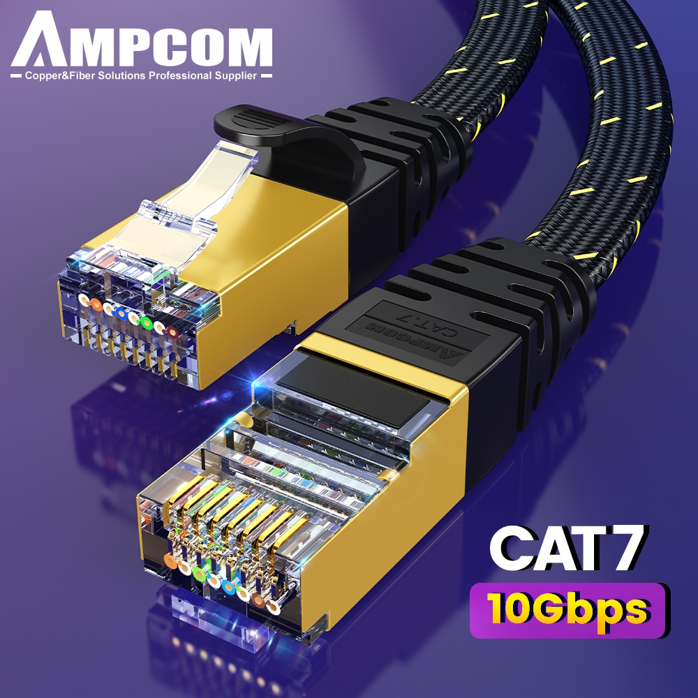 AMPCOM CAT7 イーサネットケーブルフラット Lan ケーブル SFTP ラウンド RJ45 ネットワークケーブル Cat 7 インターネットコードルーターモデム PC PS4 パッチケーブル