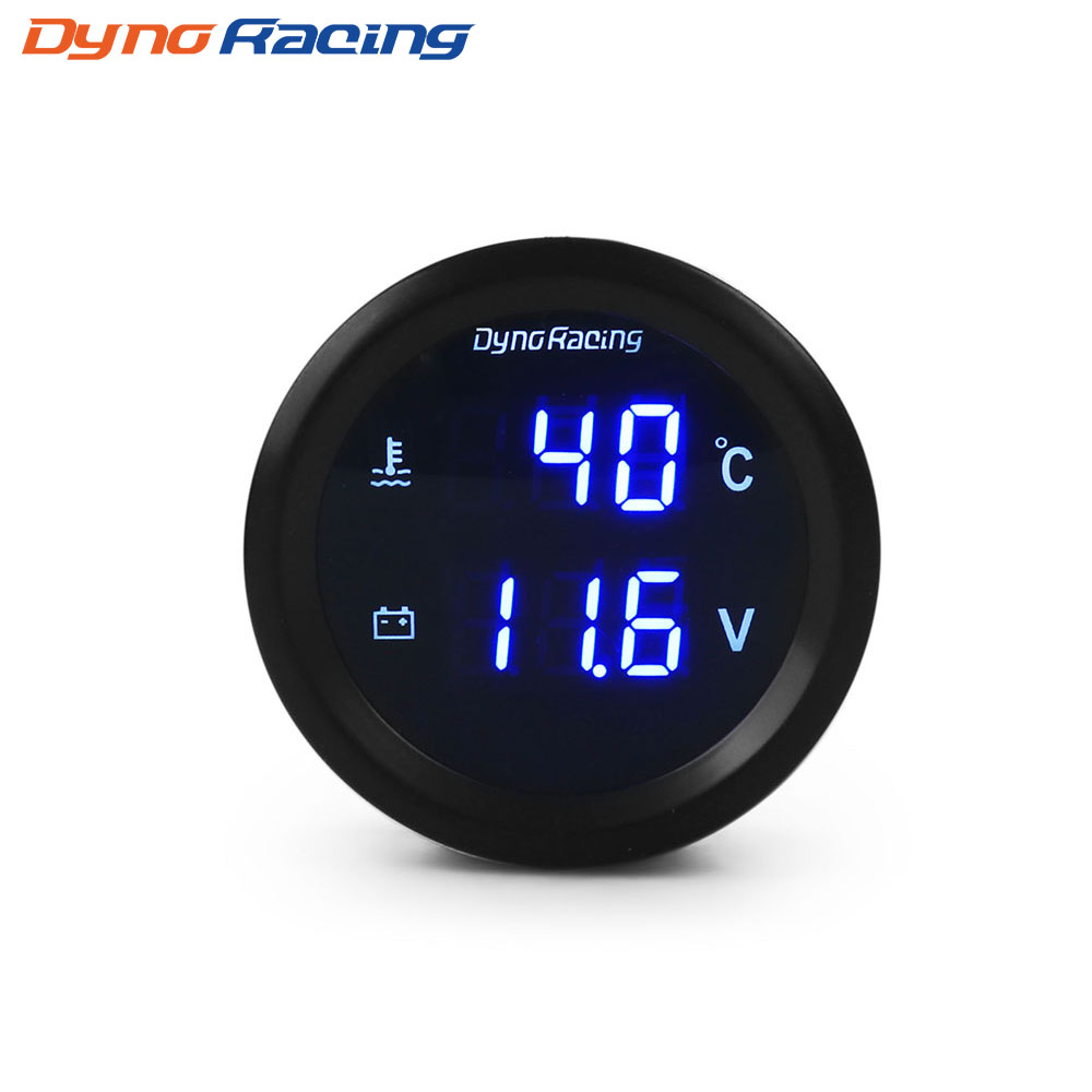 Dynoracing 2 "52 ミリメートル 2 in 1 デジタル水温計＆電圧計 12V/24V ブルー Led カーメーター温度センサー付きカーメーター 1/8NPT