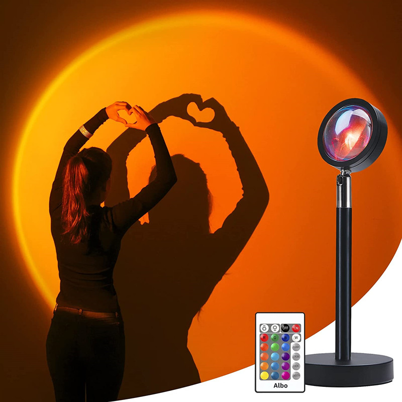 360° RGB USB サンセットライト携帯電話セルフ写真ライト LED レインボーネオンナイトライトプロジェクター写真撮影壁リングランプ