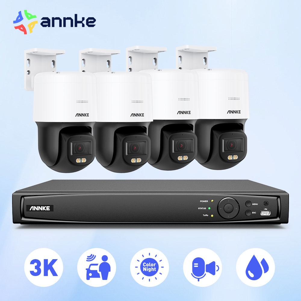 ANNKE 3K PT スピードドーム PoE セキュリティカメラ 4 個 NightChroma カラーナイトビジョン 2 ウェイオーディオ PT カメラ 8MP 8CH NVR