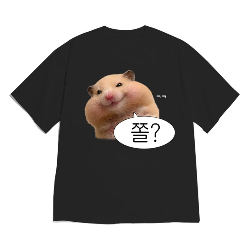 女性韓国ストリート Tシャツかわいいふわふわハムスターミームハングルテキストグラフィックルーズコットン Y2k カジュアル半袖デイリートップス