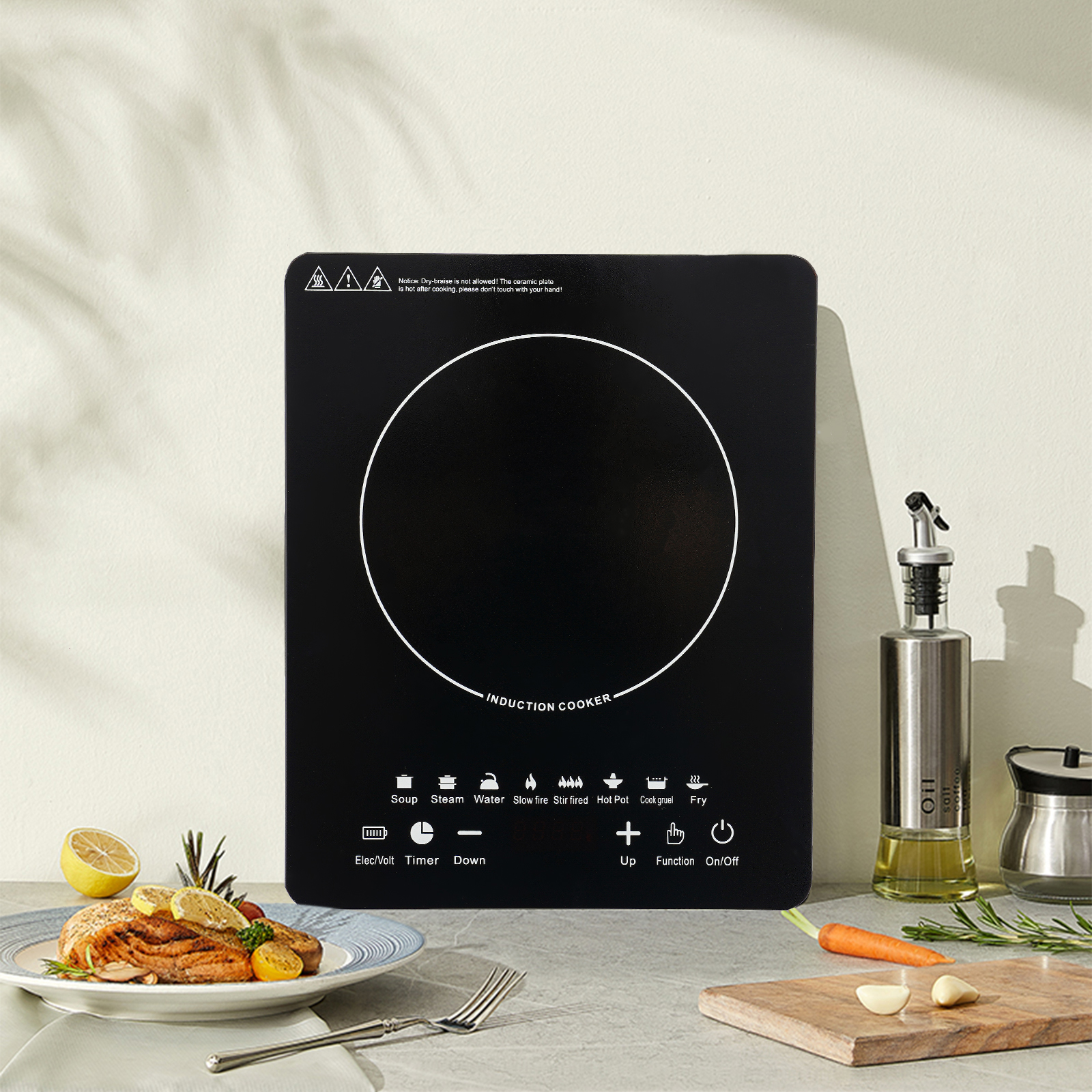 電気誘導調理器、8ギアパワーレベルホットプレート、タイマー付き誘導調理器、保温、事前設定済み750Wポータブル電気ストーブ、家庭用キッチンやRV用