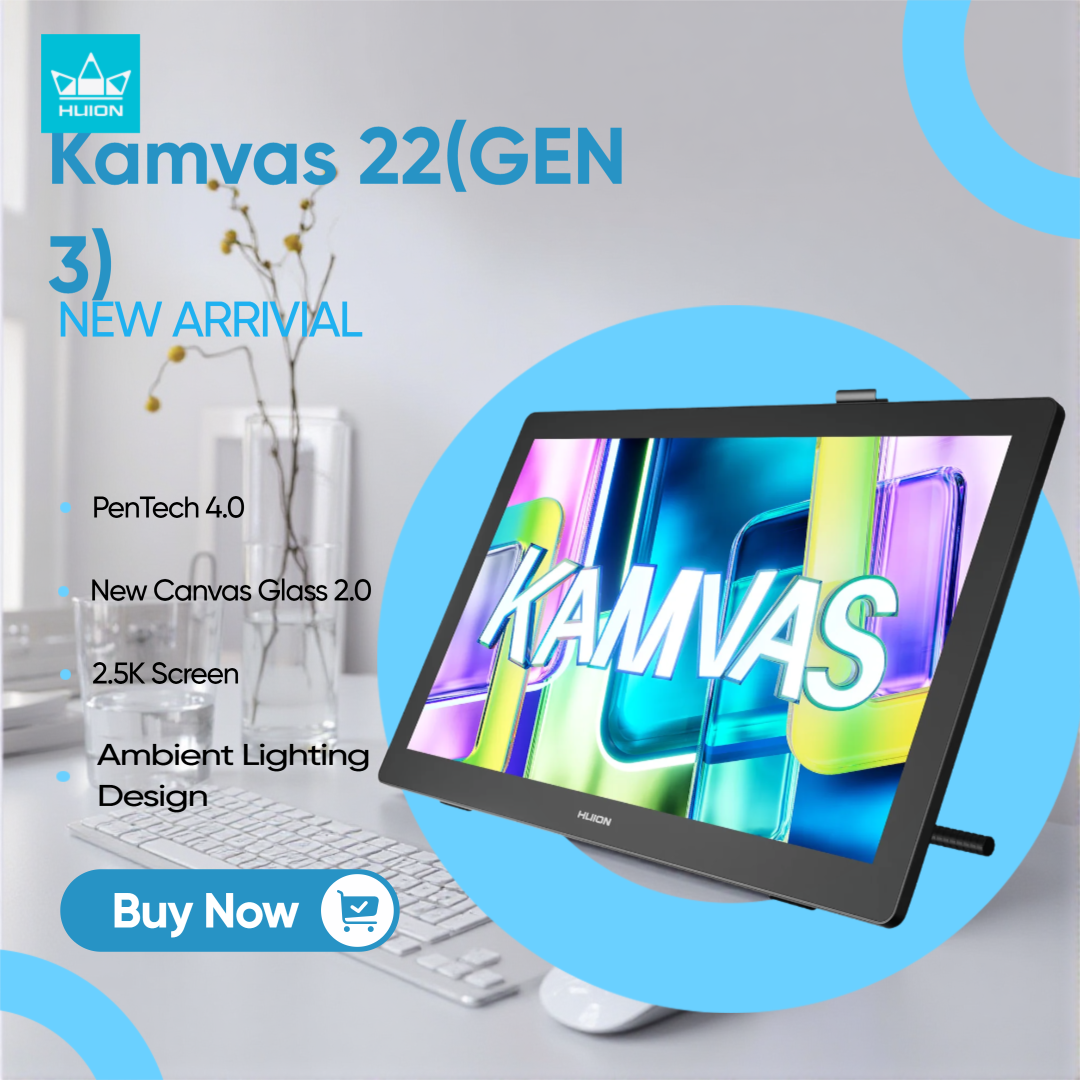 Kamvas 22(Gen 3) Huion グラフィックス タブレット、2.5K スクリーン描画ディスプレイ 16384 圧力 PenTech 4.0 スタイラス周囲照明バック付き