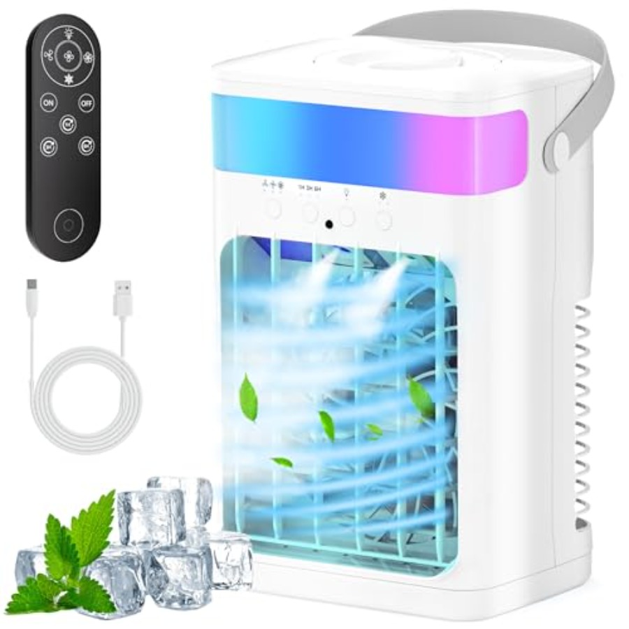 ホームオフィス寝室用ポータブルエアコンファン、ABSプラスチックボディ、ホワイトカラー、3モード付き3スピード冷却、1500ML w