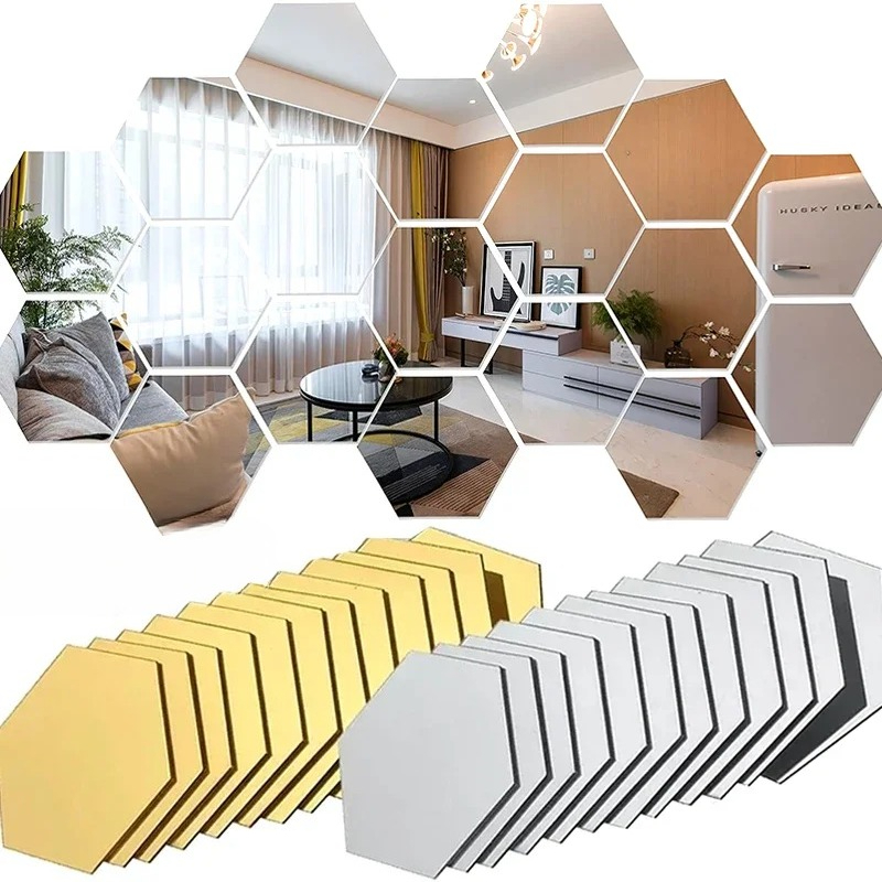 24/48 個の六角形アクリルミラー壁タイル、モザイクタイル、部屋/バスルーム用の取り外し可能な DIY、家の装飾、ステッカー