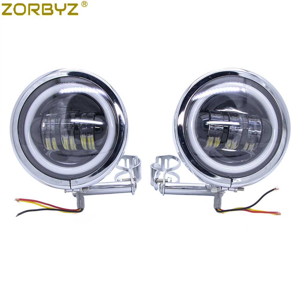 ZORBYZ オートバイ 4.5 "クロームメタル LED 運転パッシングスポットフォグライトバーハーレーツーリングボバーチョッパーカスタム