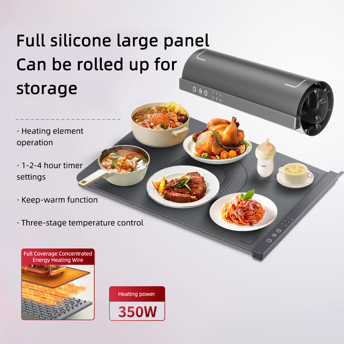 折りたたみ式食品ウォーマーマット電気保温トレイコーヒー保温パッド食品用ポータブル電気保温トレイシリコンウォーマープレート