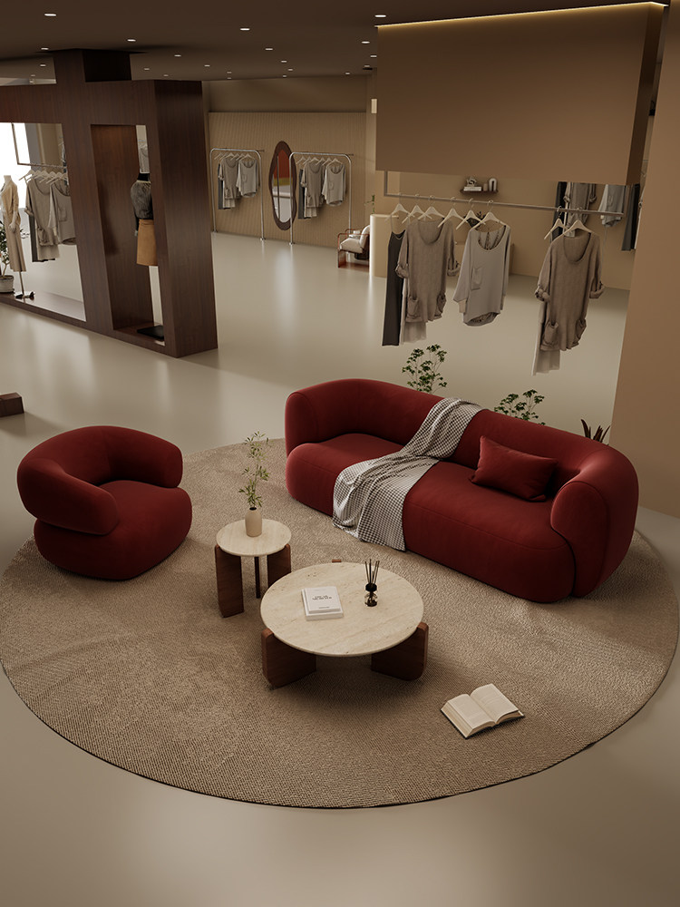 #Straight row sofa burgundy women's clothing store beauty salon homestay office hotel lobby lounge area reception