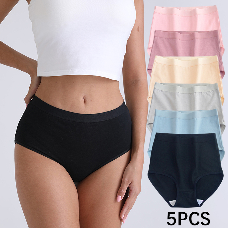 FallSweet 5 ピース/セット女性の綿のパンティーシームレスプラスサイズブリーフ固体下着ソフト通気性パンツ女性ランジェリー