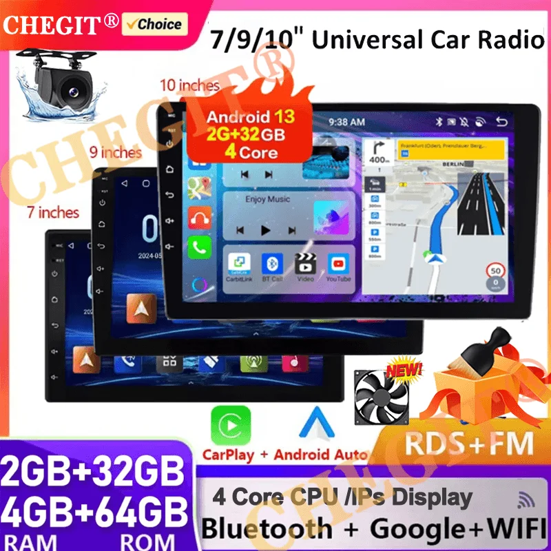 2Din カーラジオユニバーサル Android 13 7 "/9"/10" Autoradio オーディオ 64 グラム GPS BT ワイヤレス Carpaly マルチメディアプレーヤー現代日産