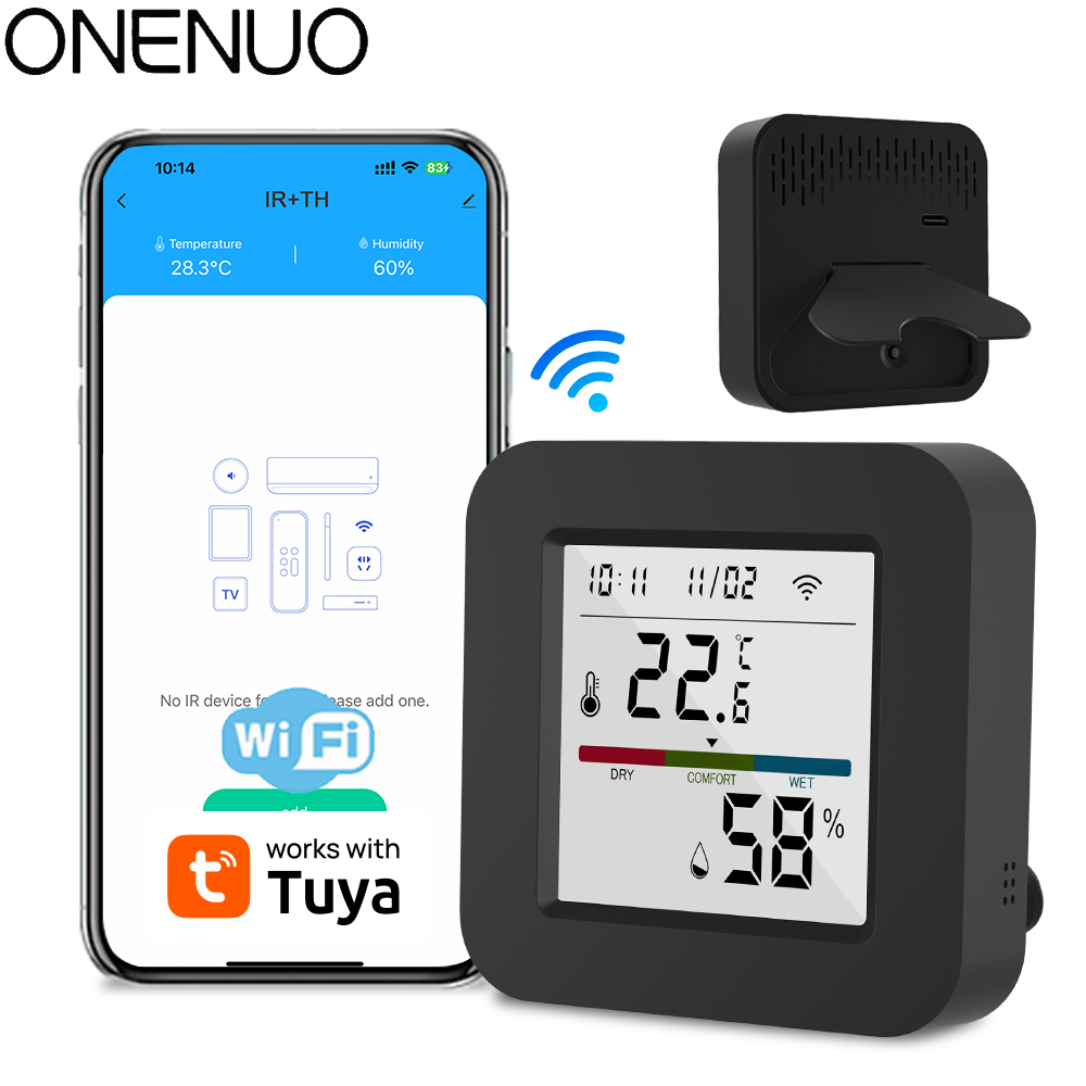Tuya スマートユニバーサル IR リモコン温度湿度センサー付きエアコンテレビ AC Alexa Google Home Yandex と連携