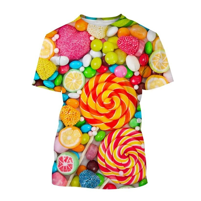 夏おかしい Tシャツロリポップキャンディ 3D プリントストリート男性女性カジュアル特大半袖 Tシャツ男性 Tシャツトップス服