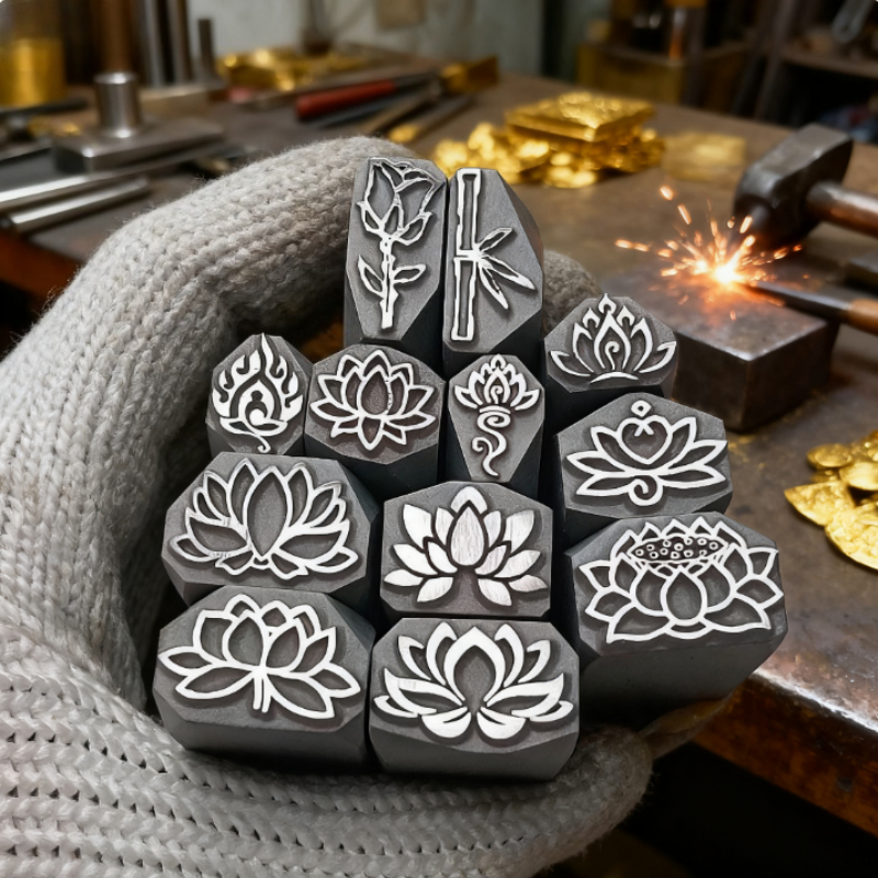 ロータススチールスタンプ彫刻金属パンチゴールドジュエリー作成用手作り真鍮マーキングツール