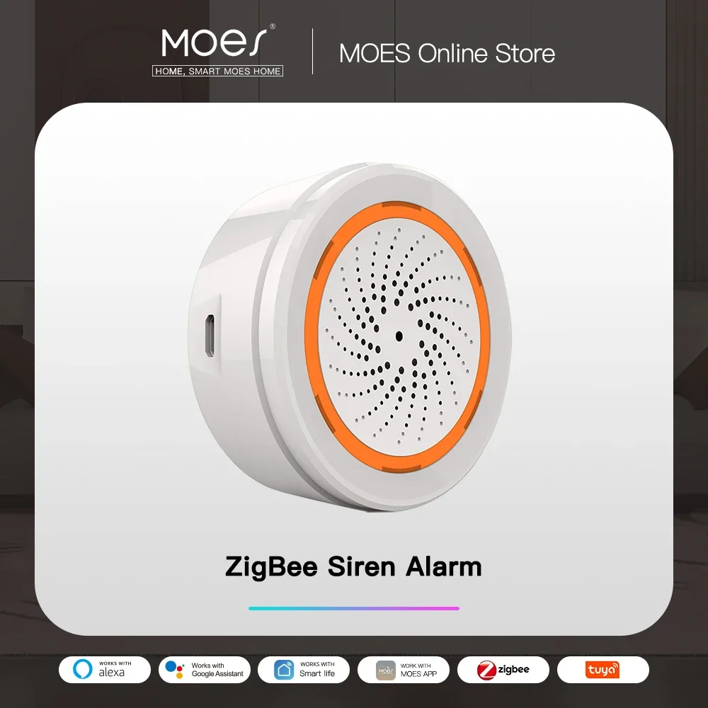 MOES Tuya ZigBee スマート音と光サイレンセンサー 90dB スマートライフサイレンホームセキュリティシステム Tuya ゲートウェイハブ、Alexa で使用