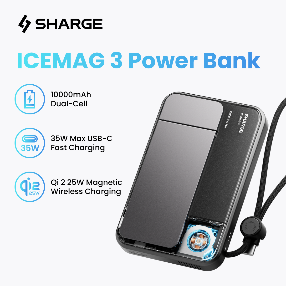 SHARGE Qi 2.2 25 ワットパワーバンクワイヤレス高速充電 10000mAh タイプ C ケーブル MagSafe ポータブル充電器外部バッテリー用
