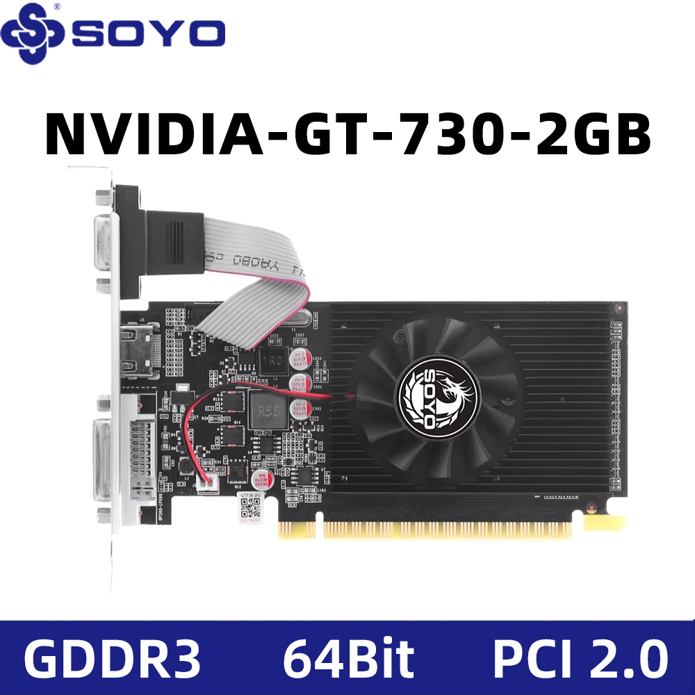 SOYO NVIDIA GT 730 DDR3 2G グラフィックカード PCゲーミング 64ビット ビデオカード デスクトップ用ロープロファイル DVI HDMI CRT PCIe2.0x8