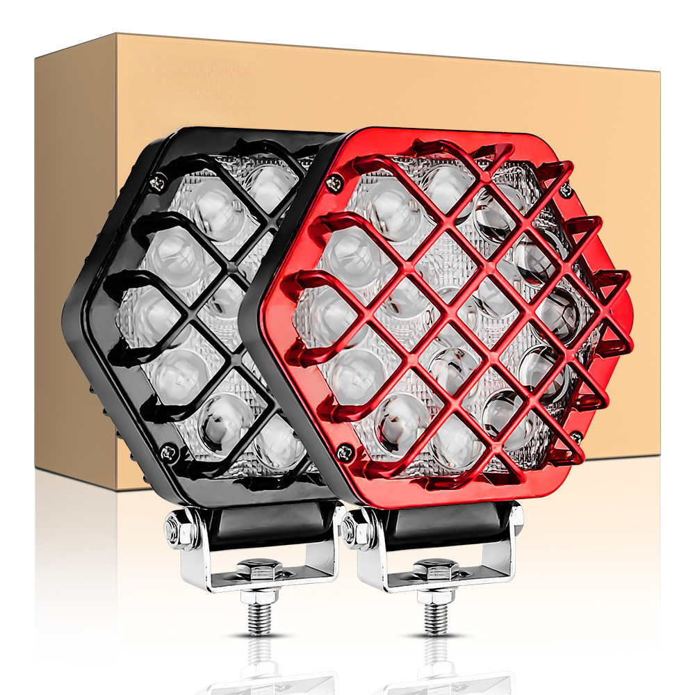 16 LED 48 ワット新車 LED 9-30 V ワークライト 5 インチレンズ補助ライトレッドシェル修正されたヘッドライトエンジニアリングスポットライト