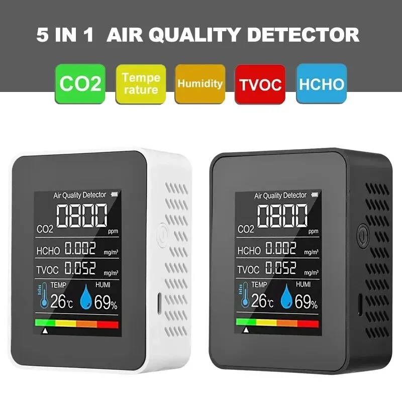 多機能 5in1 CO2 メーターデジタル温湿度テスター二酸化炭素 TVOC HCHO 検出器