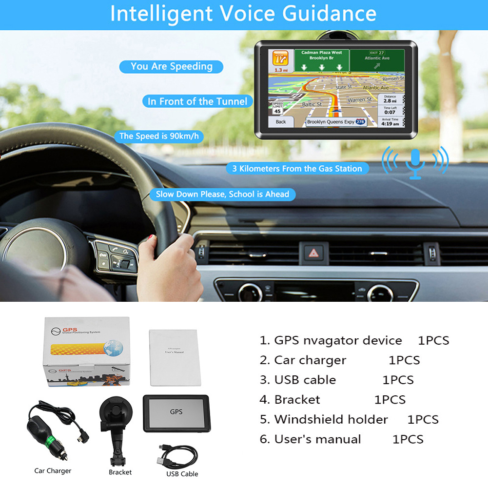 5 インチ車 GPS ナビゲーター HD タッチスクリーンポータブルナビゲーター FM トランスミッターカーモニター音声リマインダーミニ USB TF スピード違反警報