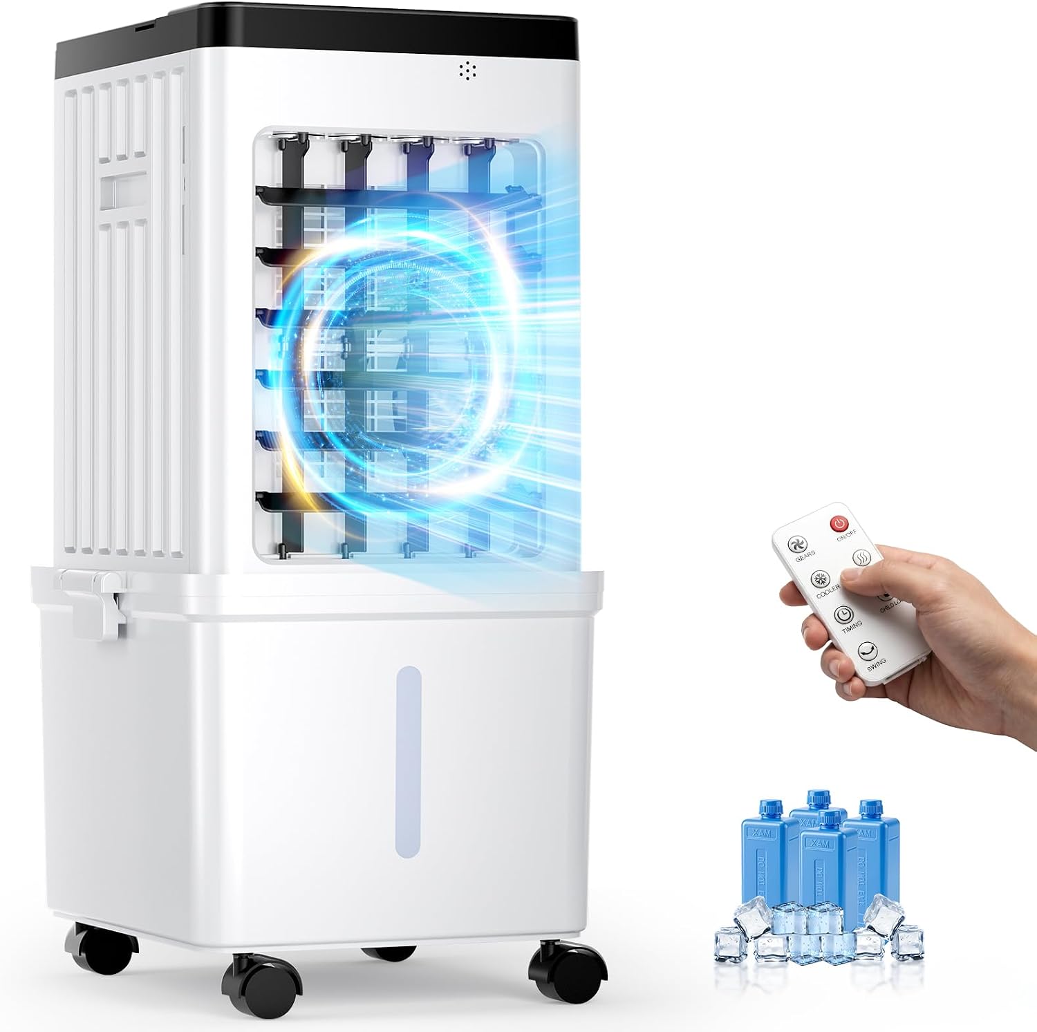 蒸発空気冷却器、3.5 ガロンタンク、120° 振動、4 モード、3 速度、45dB、リモコン