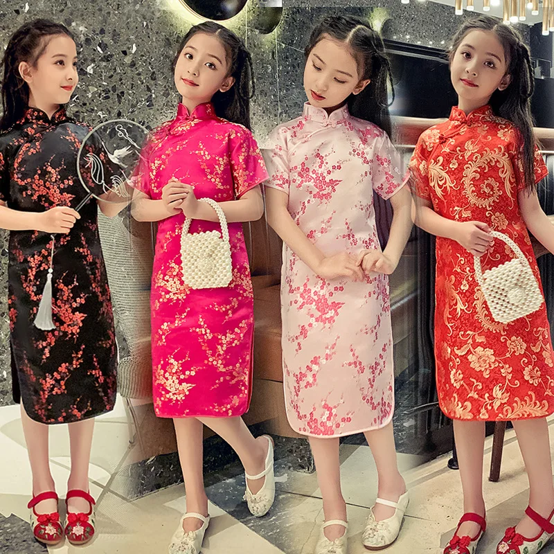 夏の子供のチャイナドレス現代パーティーガールズドレスファッションガールドレス Vestidos 中国風のベビー袍王女の服