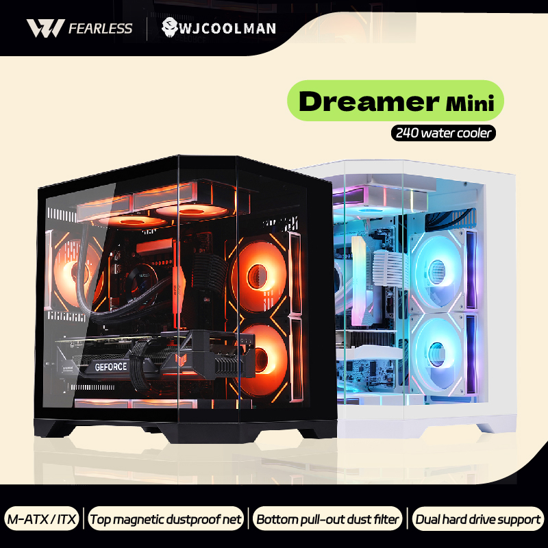 WJCOOLMAN Dreamer ミニ PC ケース M-ATX/ITX 三面ガラスシービュールーム 240 ウォータークーラーデスクトップコンピュータケース Gabinetes ゲーマー