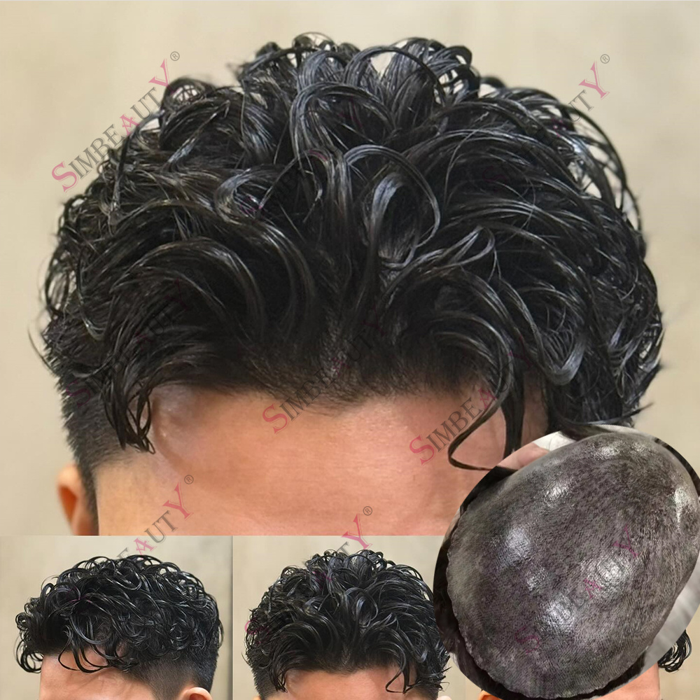 メンズスーパーナチュラルヘアラインかつら 1B50 1B80 ダークブラウングレー黒透明 PU 検出不能な耐久性のある薄型マイクロスキンプロテス