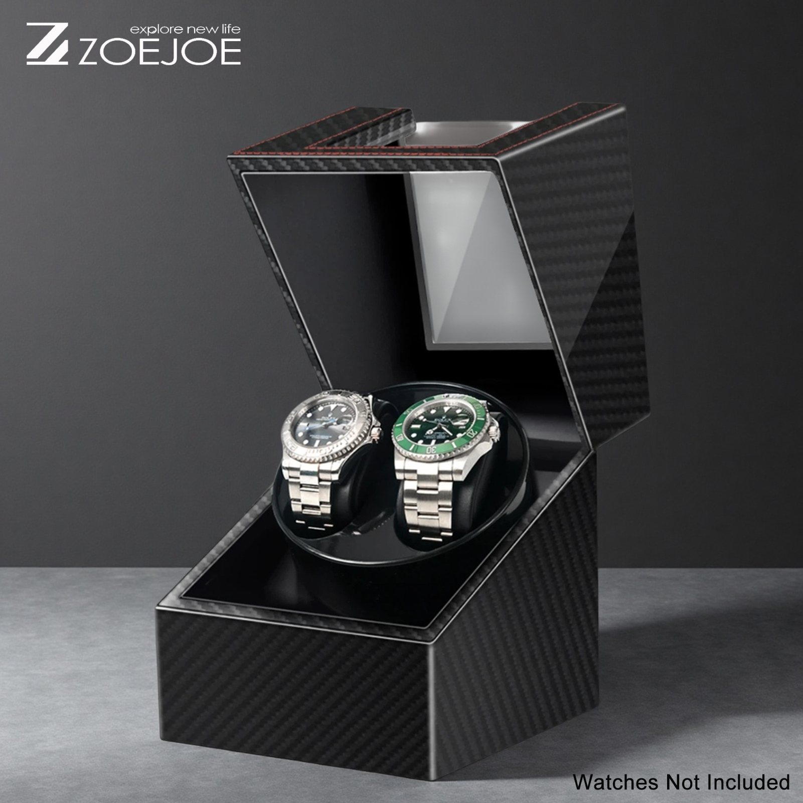 ZOEJOE 2 0 ウォッチワインダー カーボンファイバー質感 静音モーター コンパクトサイズ 自動機械式時計収納ボックス メンズ レディース