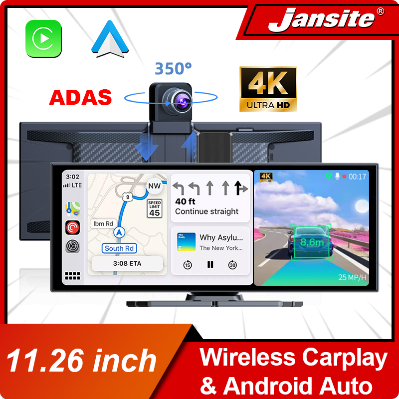 10/11.26インチ 4K ADAS DVR ワイヤレス CarPlay Android オート ダッシュカム Bluetooth オーディオ GPS ナビゲーション ダッシュボード デュアルレンズ ビデオ レコーダー